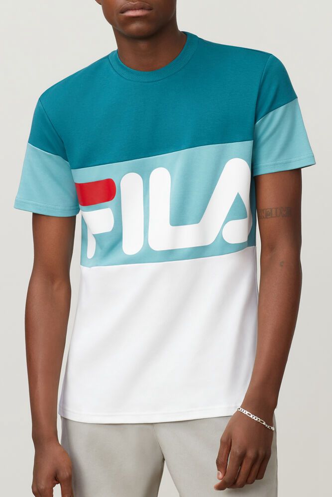 Fila T-Shirt Mens White/Turquoise Vialli - Ireland 56103-QGDL